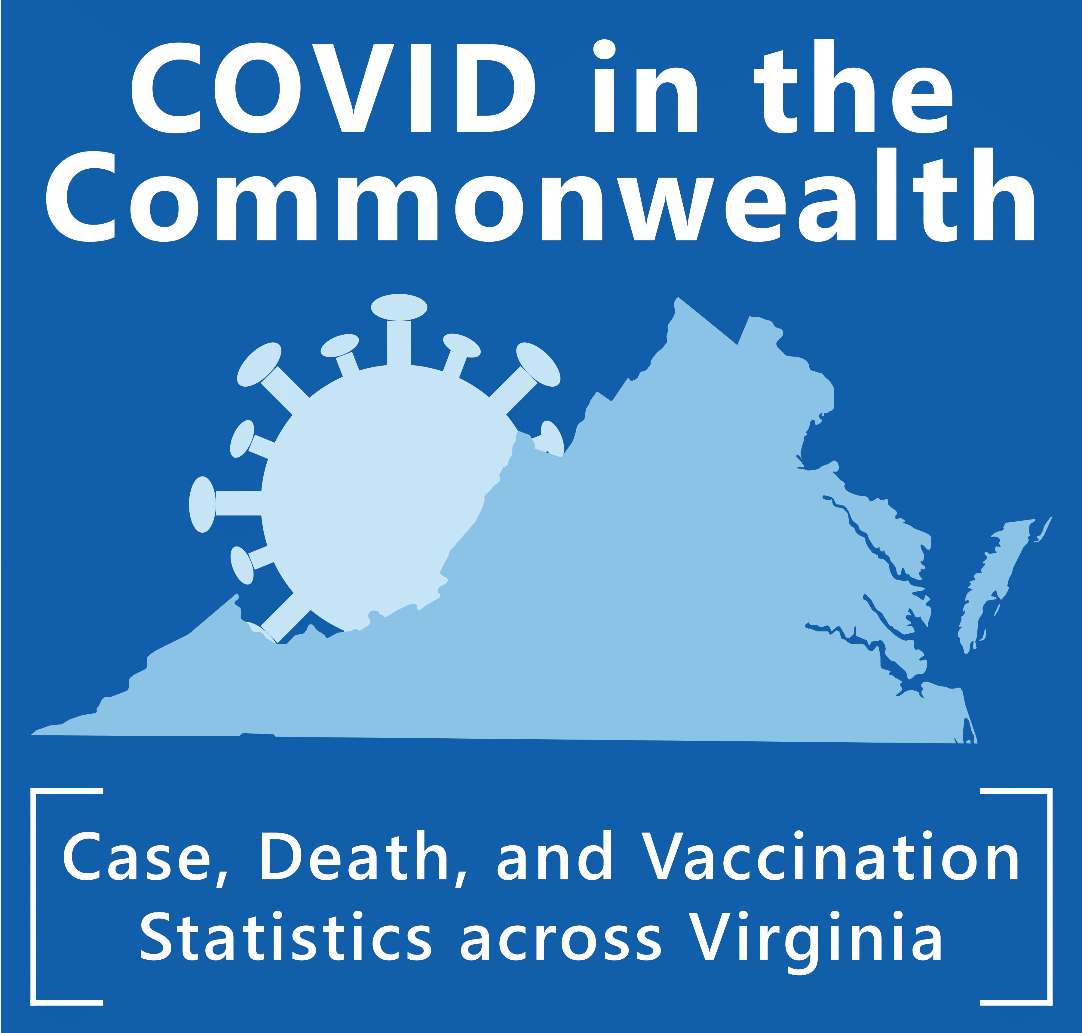 An image of Virginia with a COVID particle behind it, all under text that says 'COVID in the Commonwealth.'